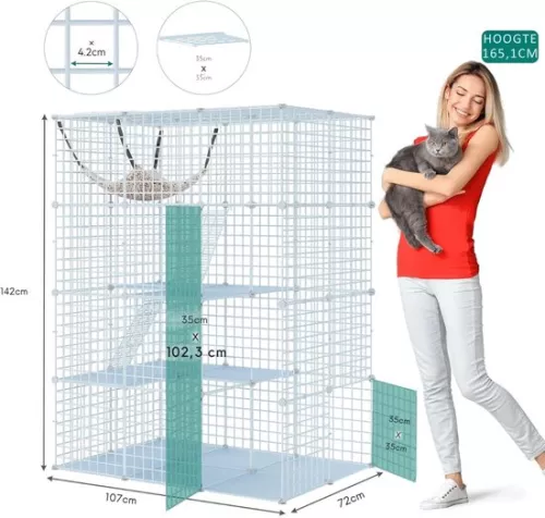 merkloos Cat Run - Cat Crate - Cat Cage for Indoor and Outdoor - Cat Shelter - Cat Cage - Cat House - Cat Aviary - Cat Crate - White - 107 x 72 x 142 cm (6152510877857)