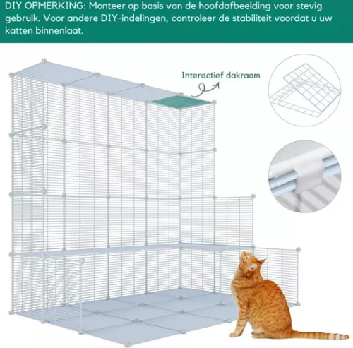 merkloos Cat Run - Cat Crate - Cat Cage for Indoor and Outdoor - Cat Shelter - Cat Cage - Cat House - Cat Aviary - Cat Crate - White - 107 x 72 x 142 cm (6152510877857)