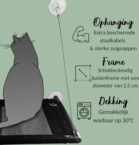 merkloos Cat hammock window | Up to 23kg | Window hammock Cat | Cat basket for large cats | Strong cat hammock with suction cups (6152512856874)