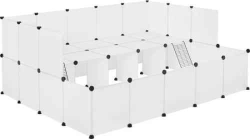 Animal run with extra floor - sturdy white plastic & metal - spacious & safe - suitable for small animals