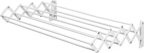 merkloos Metal clothes rack - Extendable clothesline - Space-saving folding wall-mounted drying rack - White (8998339350304)
