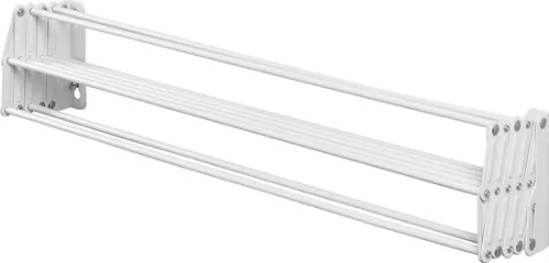 merkloos Metal clothes rack - Extendable clothesline - Space-saving folding wall-mounted drying rack - White (8998339350304)