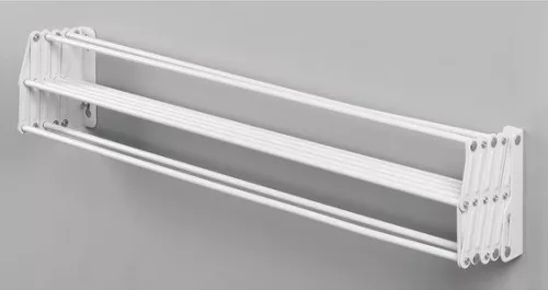 merkloos Metal clothes rack - Extendable clothesline - Space-saving folding wall-mounted drying rack - White (8998339350304)