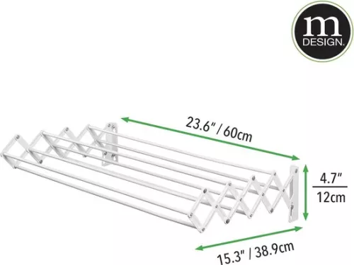 merkloos Metal clothes rack - Extendable clothesline - Space-saving folding wall-mounted drying rack - White (8998339350304)