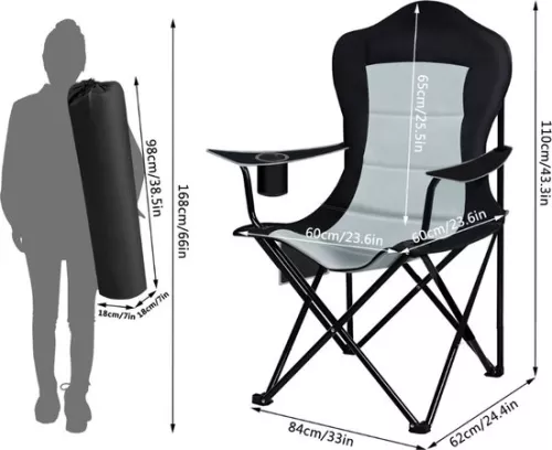 KAMYRA Kamyra® Camping Chair Foldable - Folding Chair / Garden Chair / Camping Chair / Garden Chair / Holiday Chairs - Oxford / Light Gray-Black (6095524061013)