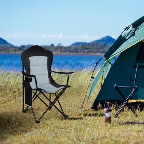 KAMYRA Kamyra® Camping Chair Foldable - Folding Chair / Garden Chair / Camping Chair / Garden Chair / Holiday Chairs - Oxford / Light Gray-Black (6095524061013)