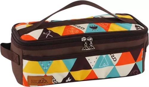 Cooking Utensil Organizer Bag - Camping Travel Storage Bag for Cutlery and Cosmetics - Portable Small Stuff Case with Triangle Shape - Brown