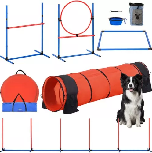 VEVOR Dog Agility Set, 71 Cm Jumping Bar, 60 Cm Jumping Ring, 300 Cm Tunnel, PVC, Net Weight 5.7 Kg, With Storage Bags, Suitable For Indoor And Outdoor Use