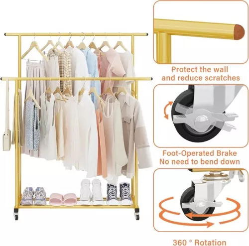 merkloos Double Rod Clothes Rack - Portable Multi-Space Clothes Organizer - Gold (9502971637120)
