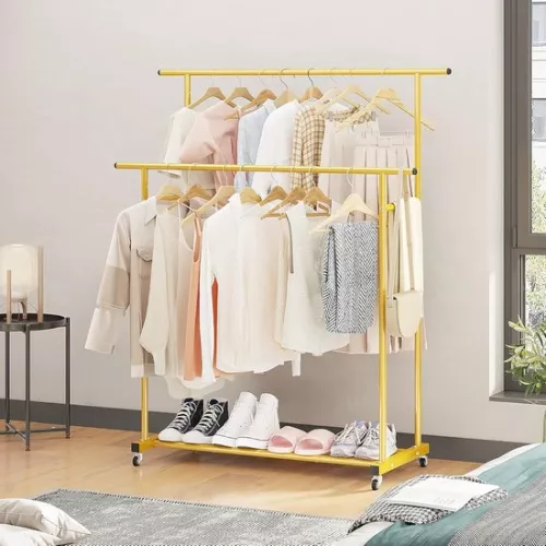 merkloos Double Rod Clothes Rack - Portable Multi-Space Clothes Organizer - Gold (9502971637120)