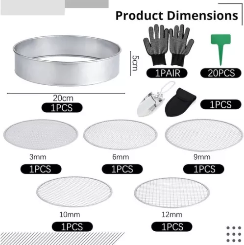 unbranded Round garden sieve - 5-in-1 sieve, stainless steel - 20 cm (9503149633364)