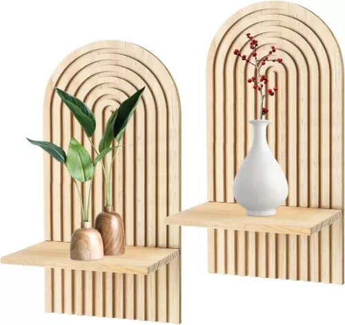 Decorative Wooden Cutting Board Wall Shelf Bohemian Style Kitchen Board Wood - Set of 2