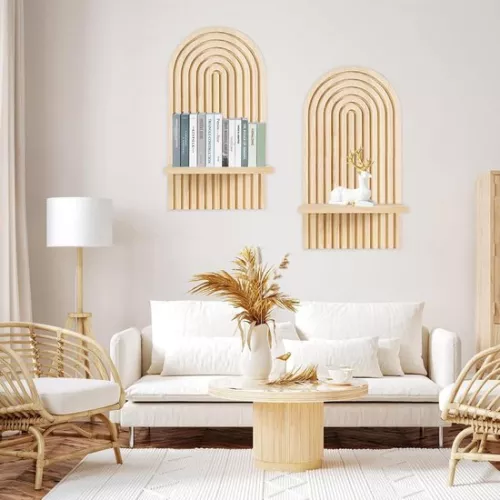 merkloos Decorative Wooden Cutting Board Wall Shelf Bohemian Style Kitchen Board Wood - Set of 2 (8785310314116)