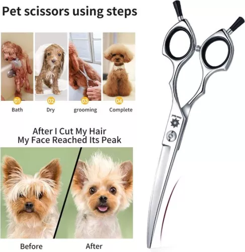 merkloos 65 Inch Professional Curved Dog Grooming Scissors - Curve Scissors for Cat and Small Dog - Trimming and Cutting - Black-Down Curved (8785302532184)