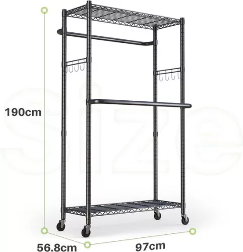 merkloos Double Wheeled Clothes Rack - Adjustable Shelves with 400 lbs Load Capacity (9505131751483)