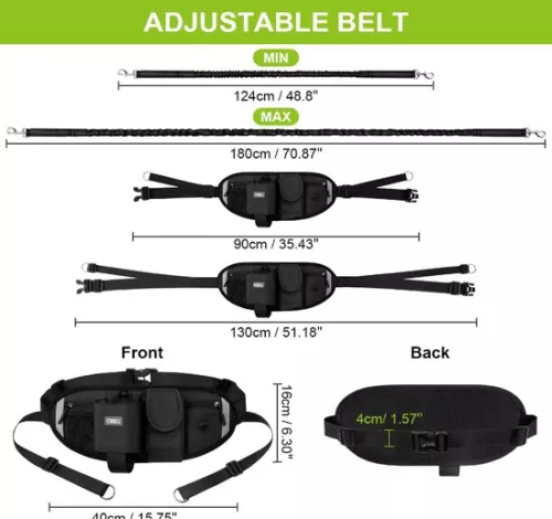 merkloos Jogging leash for 2 dogs - belly strap hand strap - double dogs - elastic reflective leash 90-130 cm - large and medium dogs - running jogging dog leash (8998340037256)