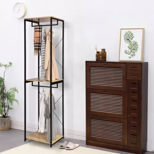 merkloos Simple Coat Rack - Modern Clothes Rack - Shoe Rack - Clothing Rack - Clothing Storage Rack - Wood - Brown/Black (8785276028003)