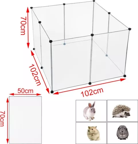 KAMYRA Indoor Puppy Run / Rabbit Run - Run for Dogs, Cats & Rabbits - Cat Run - Plastic & Metal - 102x102x70 cm - Transparent (6095527769794)