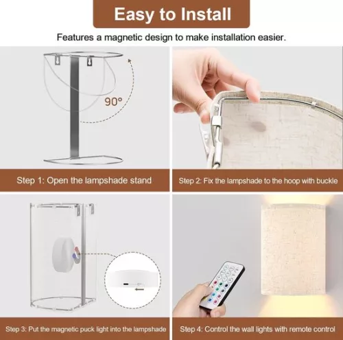 unbranded Battery Wall Lamp - USB Rechargeable - RGB Dimmable - Beige Fabric Lampshade - Wall Lighting - With Remote Control - [Energy Class A] (6097012652628)