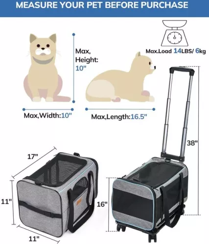 merkloos Cat carrier with wheels Foldable cat carrier Dog carrier Transport box with trolley for small dogs and cats (4803357348094)