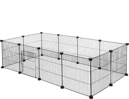 Puppy Run / Rabbit Run with Gate - Run for Dogs, Cats & Rabbits - Cat Run - Plastic & Metal - 142x72x36 cm - Black