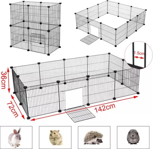 KAMYRA Puppy Run / Rabbit Run with Gate - Run for Dogs, Cats & Rabbits - Cat Run - Plastic & Metal - 142x72x36 cm - Black (6095511173149)