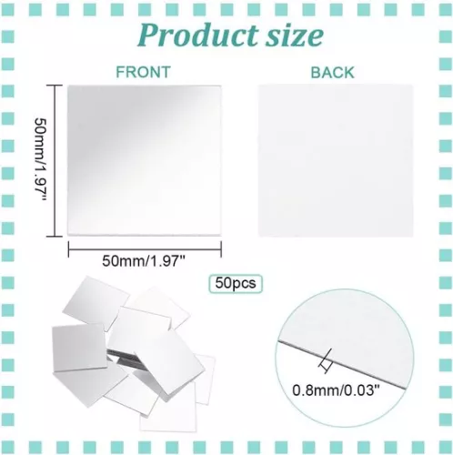 unbranded Mini mirror tiles for mosaic - self-adhesive - pack of 50 - square - acrylic - 5 cm (9507625229546)