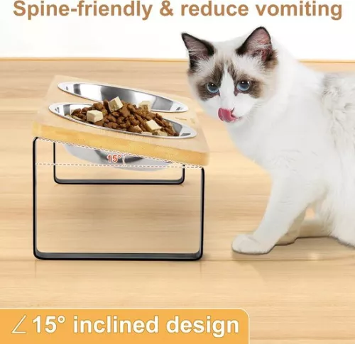 merkloos Feeding Station Raised Cat Litter Box with Stainless Steel Bowl - Anti-Vomiting (Original Wood) (6151835664616)