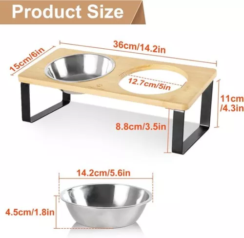 merkloos Feeding Station Raised Cat Litter Box with Stainless Steel Bowl - Anti-Vomiting (Original Wood) (6151835664616)