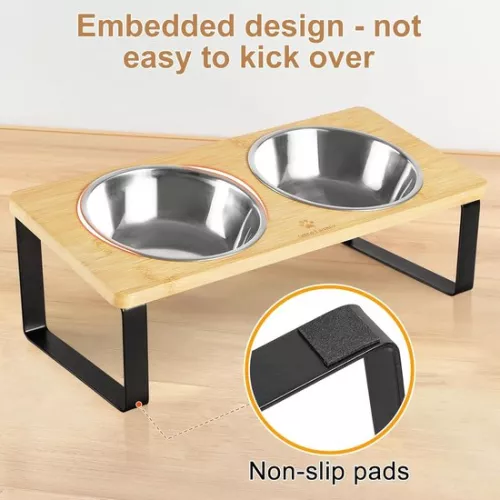 merkloos Feeding Station Raised Cat Litter Box with Stainless Steel Bowl - Anti-Vomiting (Original Wood) (6151835664616)