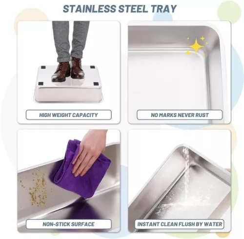 merkloos XXL Stainless Steel Cat Litter Box with Lid - Large Size for Large Cats with High Rim - Metal Litter Box Non Sticky (Gray) (6151830837817)