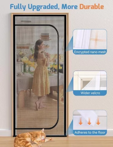 merkloos Cat Screen Door, Extra High Anti-Cat Net, Anti-Theft Door, Anti-Mosquito, Anti-Cat Scratch Net, With Zipper, Suitable for Living Room, Kitchen, Bedroom, Black 90x210cm (8410900045728)