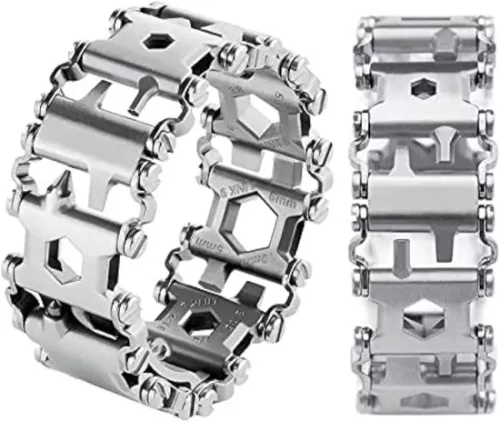 Multitool Bracelet 29-in-1 - Stainless Steel Emergency Bracelet, Travel-Ready for Camping & Hiking (Silver)