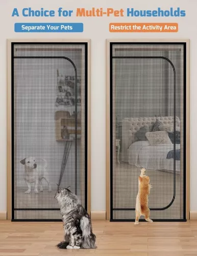 merkloos Cat Screen Door, Extra High Anti-Cat Net, Anti-Theft Door, Anti-Mosquito, Anti-Cat Scratch Net, With Zipper, Suitable for Living Room, Kitchen, Bedroom, Black，100x210cm (8410900045643)