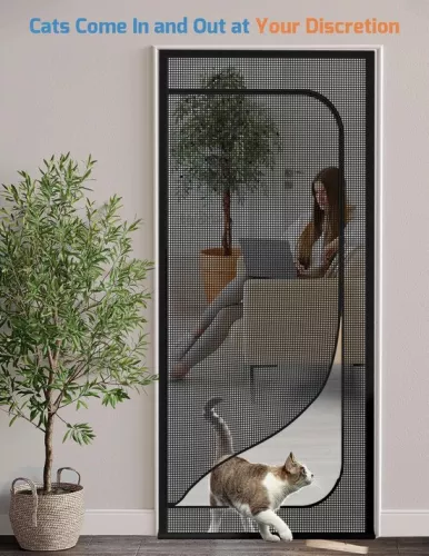 merkloos Cat Screen Door, Extra High Anti-Cat Net, Anti-Theft Door, Anti-Mosquito, Anti-Cat Scratch Net, With Zipper, Suitable for Living Room, Kitchen, Bedroom, Black，90x200cm (8410900045636)