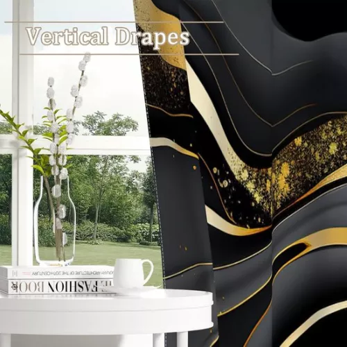 Blackout Curtains - Elegant and Modern - Set of 2 - Black and Gold - 132 x 214 cm