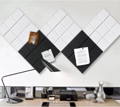 merkloos Felt cork notice board - 4-pack - self-adhesive decorative square felt notice board - felt nine-compartment grid - display notice board - self-adhesive memo board - can stick photos on - suitable for office bedroom decoration - 30x30cm - Yellow (9903226206991)