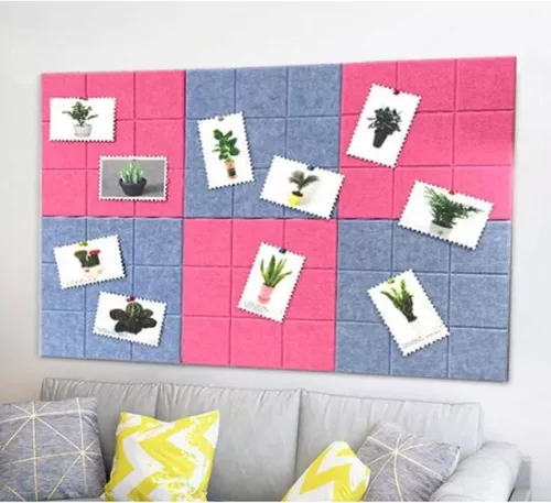 merkloos Felt cork notice board - 4-pack - self-adhesive decorative square felt notice board - felt nine-compartment grid - display notice board - self-adhesive memo board - can stick photos on - suitable for office bedroom decoration - 30x30cm - Yellow (9903226206991)