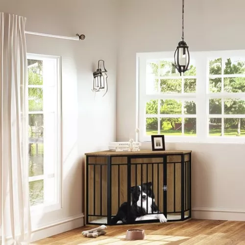 J-mart Luxury Dog Crate - Large - Dog Crate - Dog House - Wooden Dog Crate - Incl. Fleece Cushion - 111 x 60 x 67 cm (LxWxH) (8721249976728)