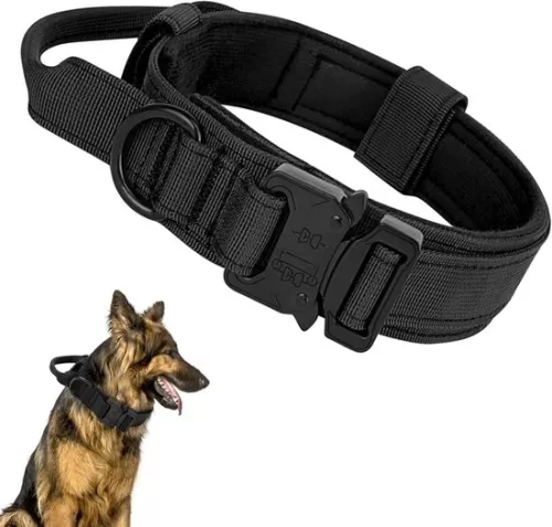Tactical Dog Collar - Padded Breathable Soft Nylon Dog Collar - with Strong Metal Buckle - Adjustable Dog Collar - with Handle Tactical Dog Collar - for Medium and Large Dogs (XL) - Black
