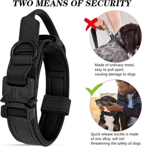 merkloos Tactical Dog Collar - Padded Breathable Soft Nylon Dog Collar - with Strong Metal Buckle - Adjustable Dog Collar - with Handle Tactical Dog Collar - for Medium and Large Dogs (XL) - Black (9903226211438)