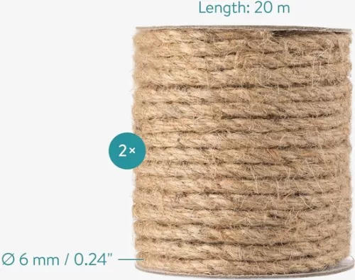 merkloos 20m Jute Twine 6mm Set of 2 Natural Sisal Rope for DIY Cat Scratching Posts (8785300721153)