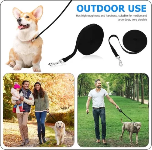 merkloos 15m Long Black Adjustable Heavy Duty Nylon Dog Leash for Medium and Small Large Dogs Training Walking. (6151830695608)