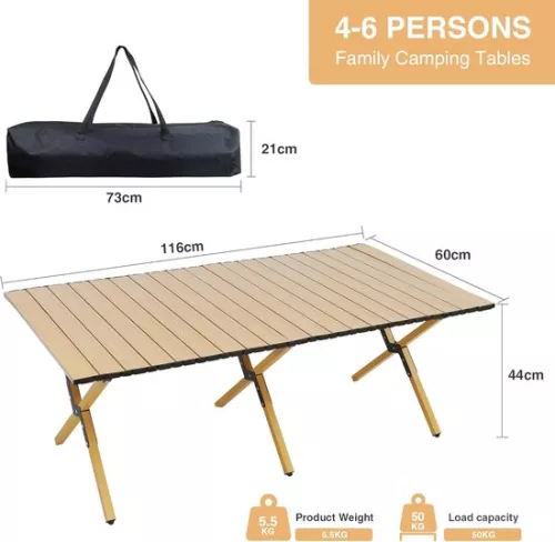 unbranded Folding Camping Table - Portable and Versatile - 1 Piece - Aluminum - 120 x 60 x 45 cm (9508313279669)