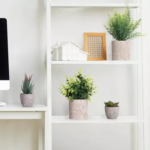 merkloos Small Green Artificial Plants (4 Pack) - Decorative Fake Plants for Indoor Pots in Bathroom and Office - Eucalyptus & Succulents (6152306147102)