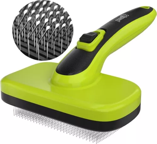 merkloos Professional Dog Comb - Including Cleaning Button - Suitable for Large and Small Dogs - Also for Cats and Rabbits - Detangling Comb - Removes Undercoat - Green (8721145703022)