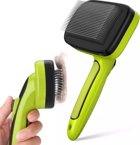 Professional Dog Comb - Including Cleaning Button - Suitable for Large and Small Dogs - Also for Cats and Rabbits - Detangling Comb - Removes Undercoat - Green
