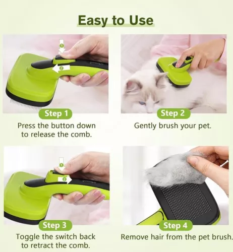 merkloos Professional Dog Comb - Including Cleaning Button - Suitable for Large and Small Dogs - Also for Cats and Rabbits - Detangling Comb - Removes Undercoat - Green (8721145703022)