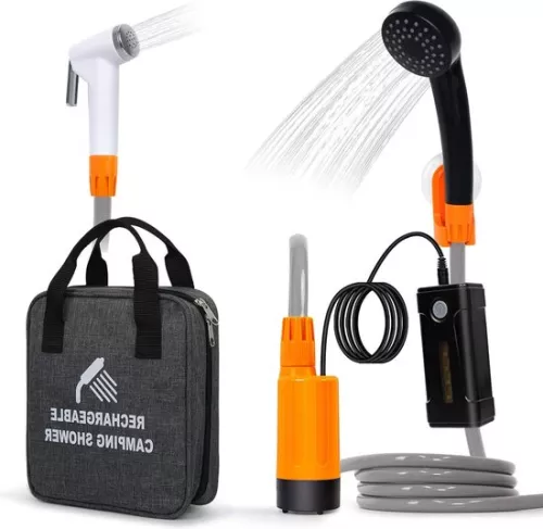 Portable Camping Shower - Detachable Battery Camping Shower Pump - LED Light - Portable Outdoor Shower Head - Water Pump From Bucket into Stable and Soft Shower Head - Used for Camping and Travel