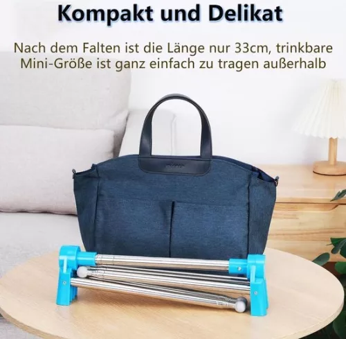 merkloos Clothes Rack Portable Clothes Stand Foldable Stable Small Clothes Rail to Take Along Lightweight Clothes Rack for Dancing Travel Camping Laundry Hiking Blue + 3 Space-Saving Hangers - Foldable Clothes Rack for Travel (6151000299247)